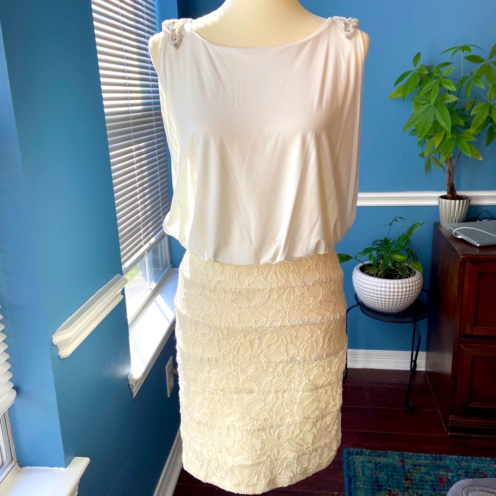 Ivory Dress with Lace Skirt Detail